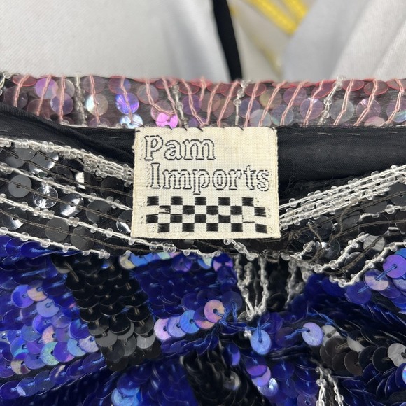 Vintage 1970s Retro Disco Boho Beaded‎ Sequin Butterfly Silk Top - Picture 8 of 9